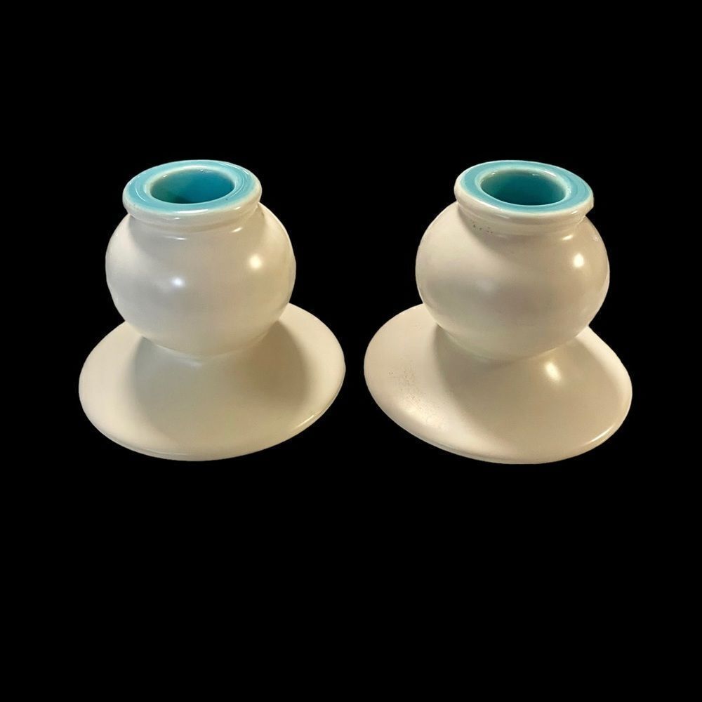 Pair of Vintage Mid-Century Franciscan El Patio Round Candlesticks